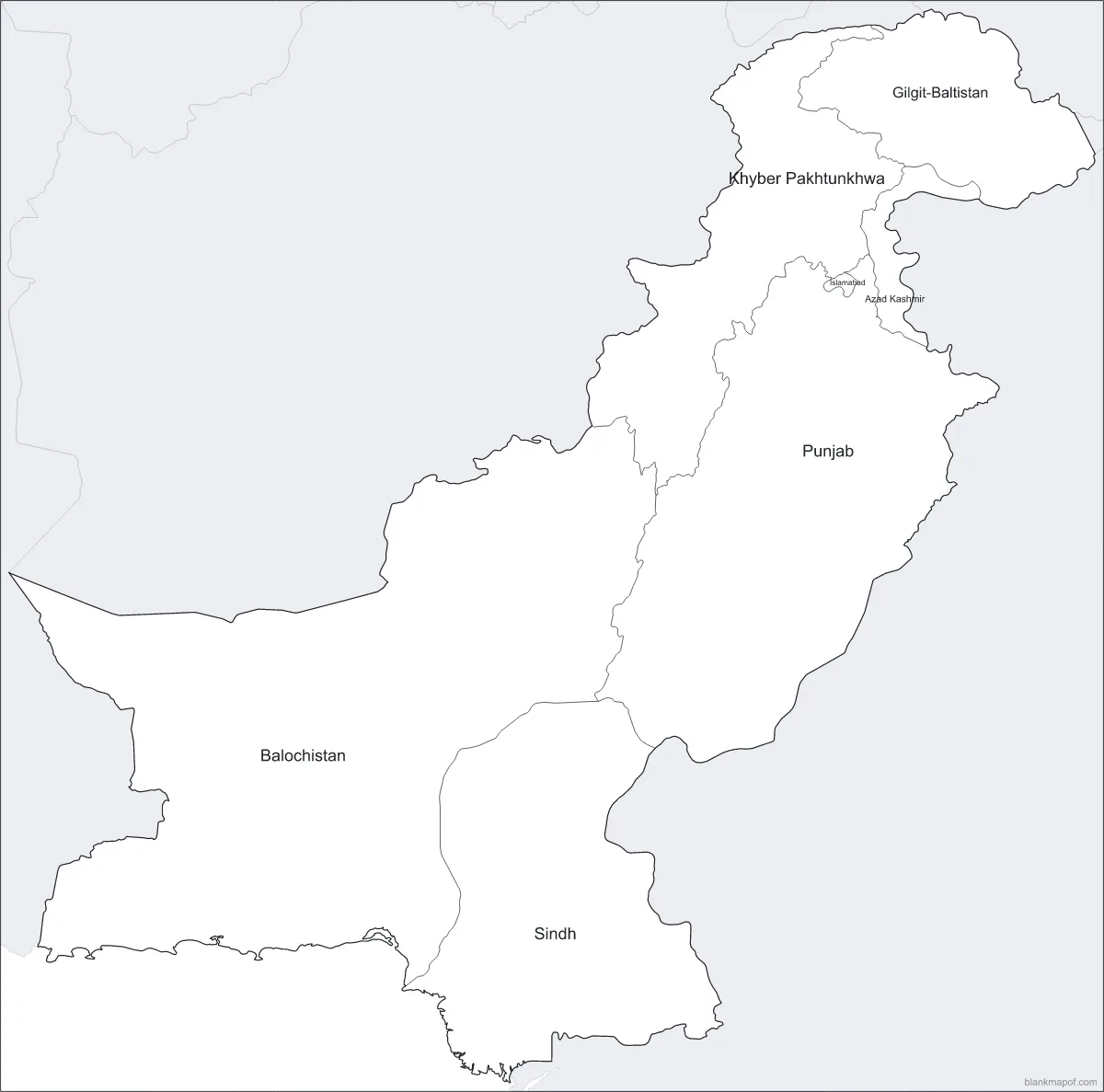 Blank map of Pakistan, labeled
