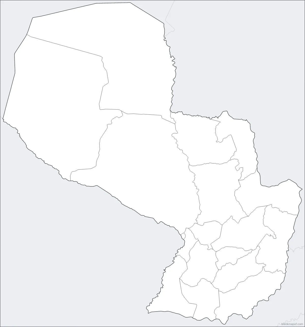 Blank map of Paraguay, with borders
