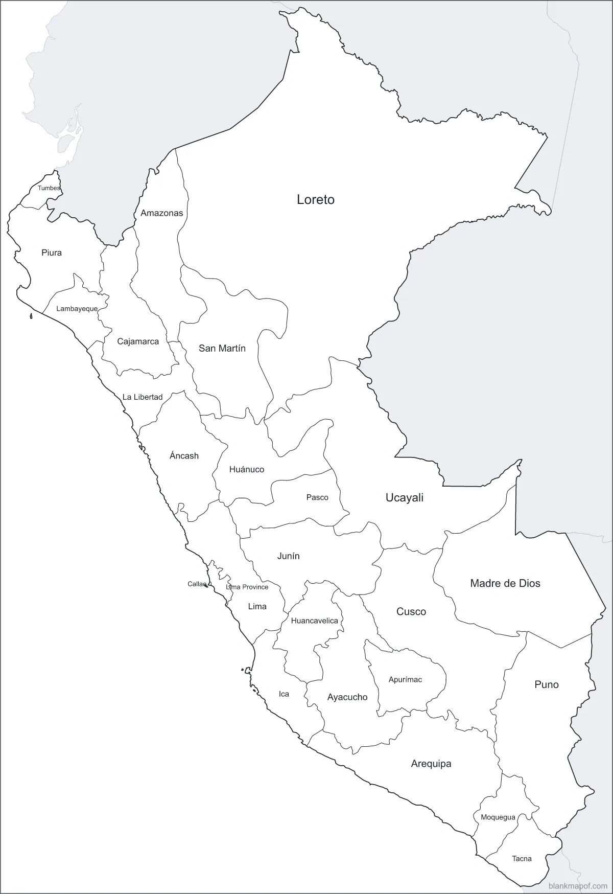 Blank map of Peru, labeled