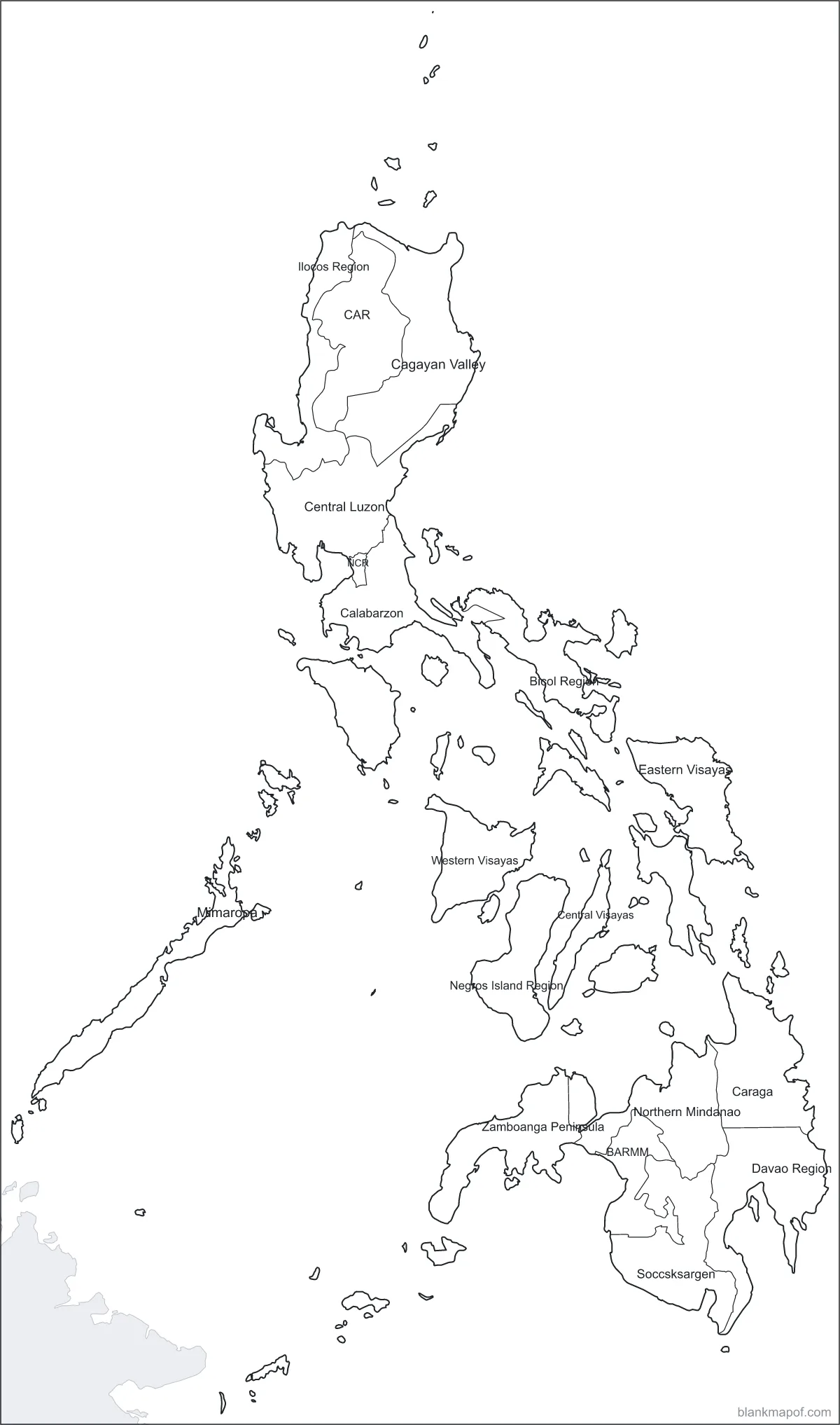 Blank map of the Philippines, labeled