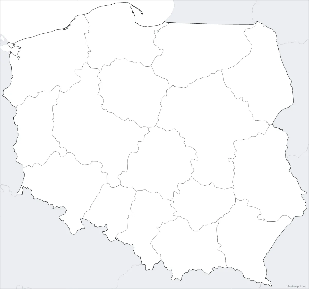 Blank map of Poland, with borders