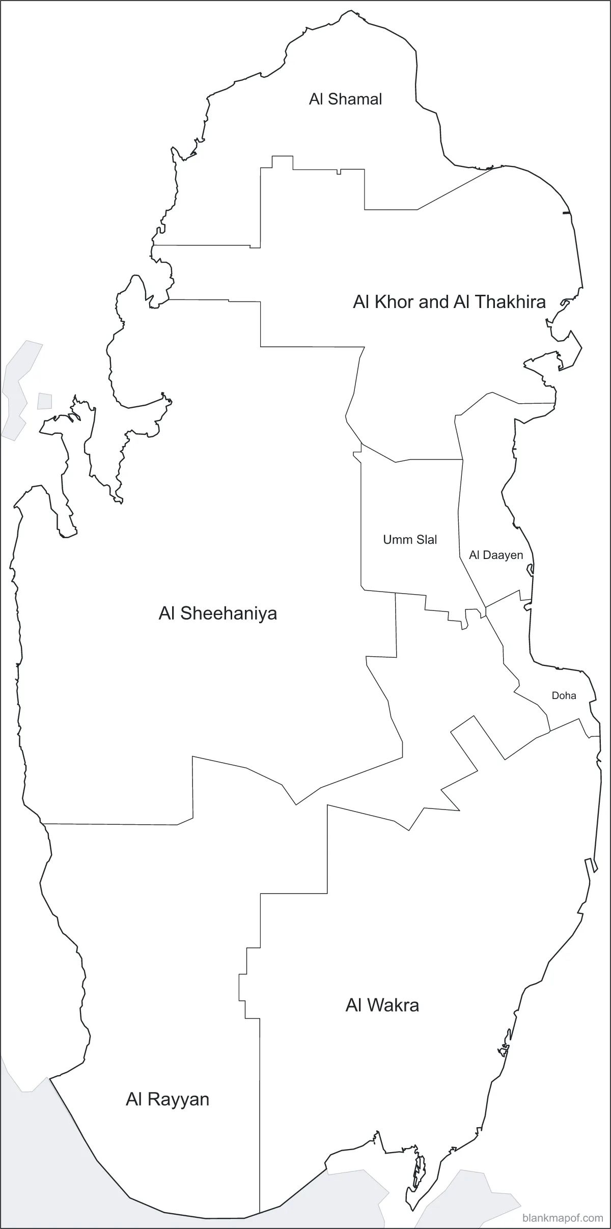 Blank map of Qatar, labeled