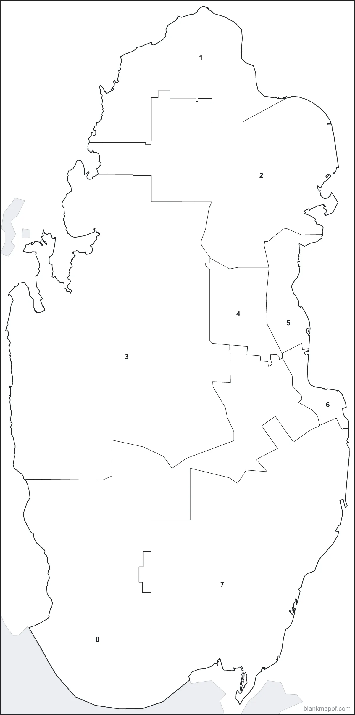 Blank map of Qatar, numbered