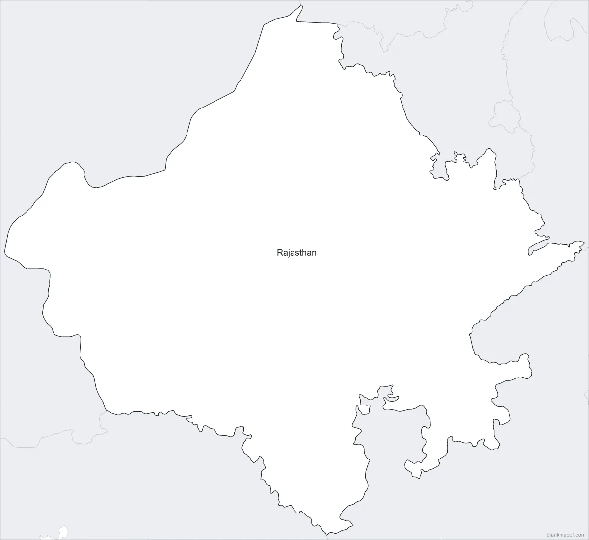 Blank map of Rajasthan, labeled