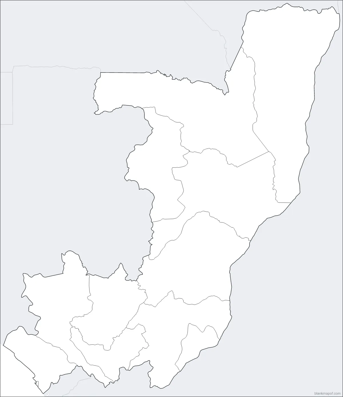 Blank map of Republic of the Congo, with borders