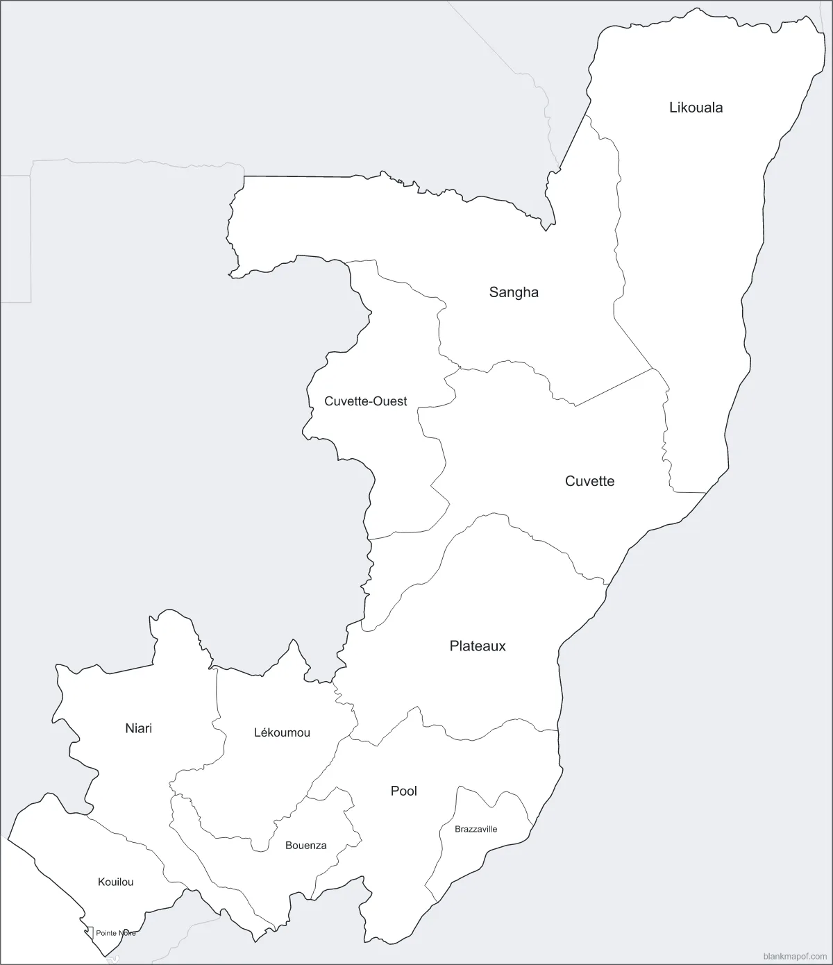 Blank map of Republic of the Congo, labeled