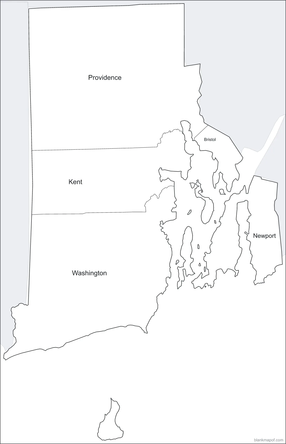 Blank map of Rhode Island, labeled