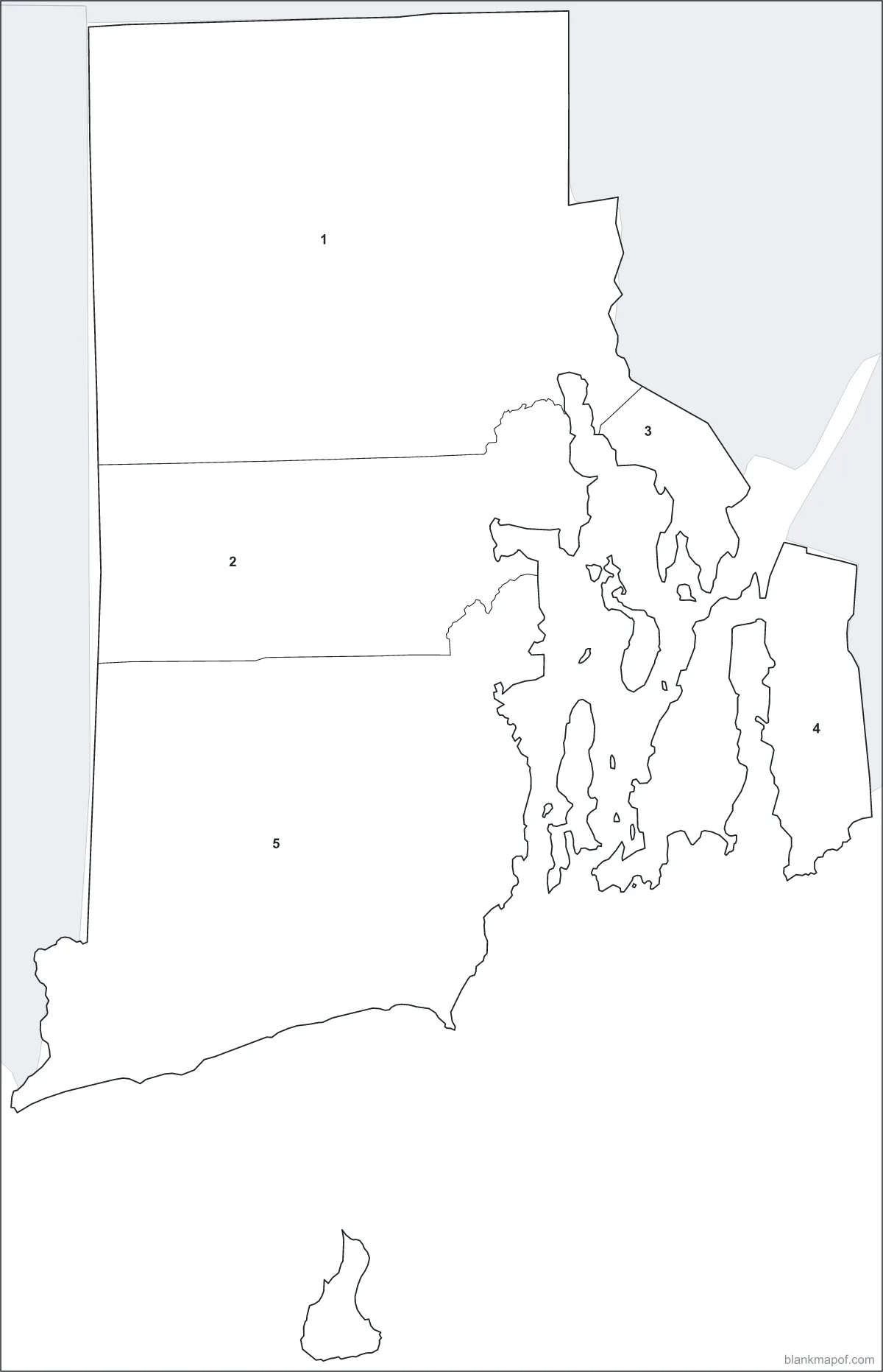 Blank map of Rhode Island, numbered