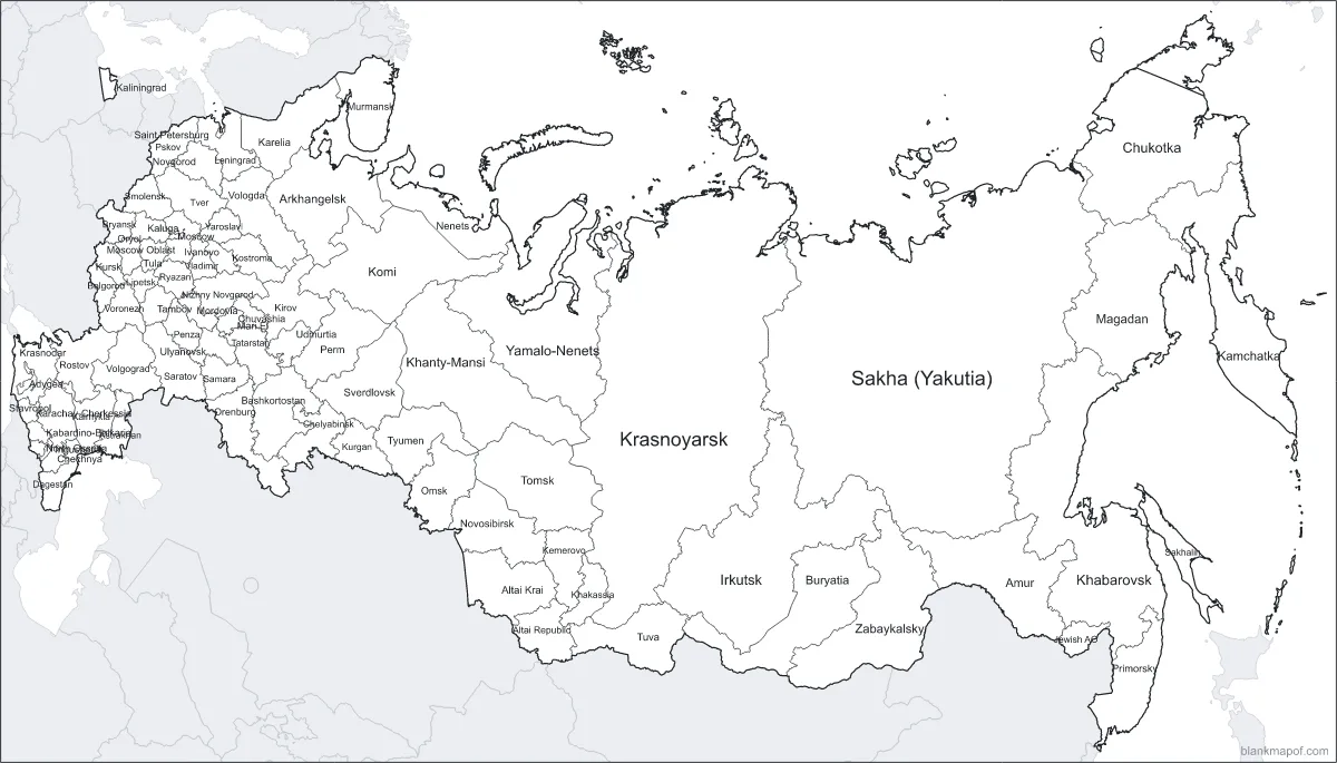 Blank map of Russia, labeled
