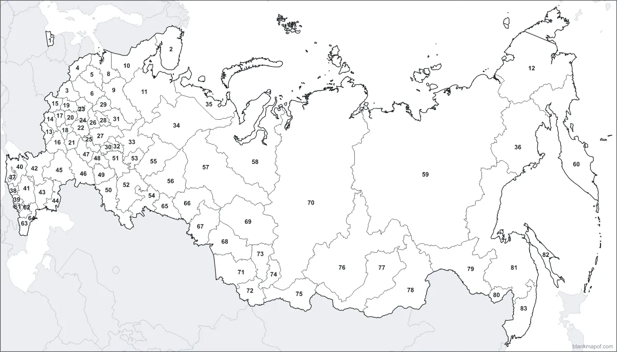 Blank map of Russia, numbered