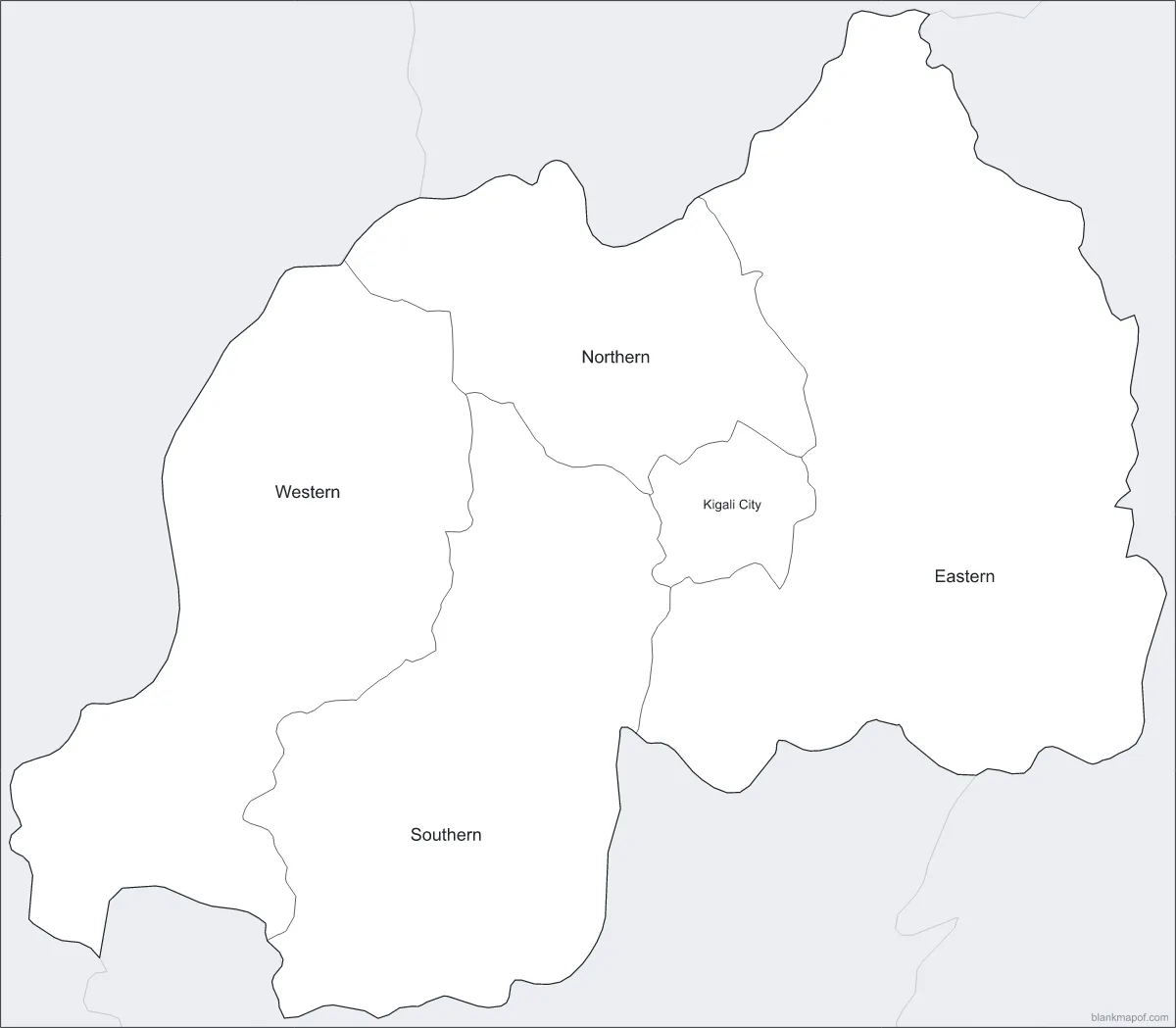 Blank map of Rwanda, labeled