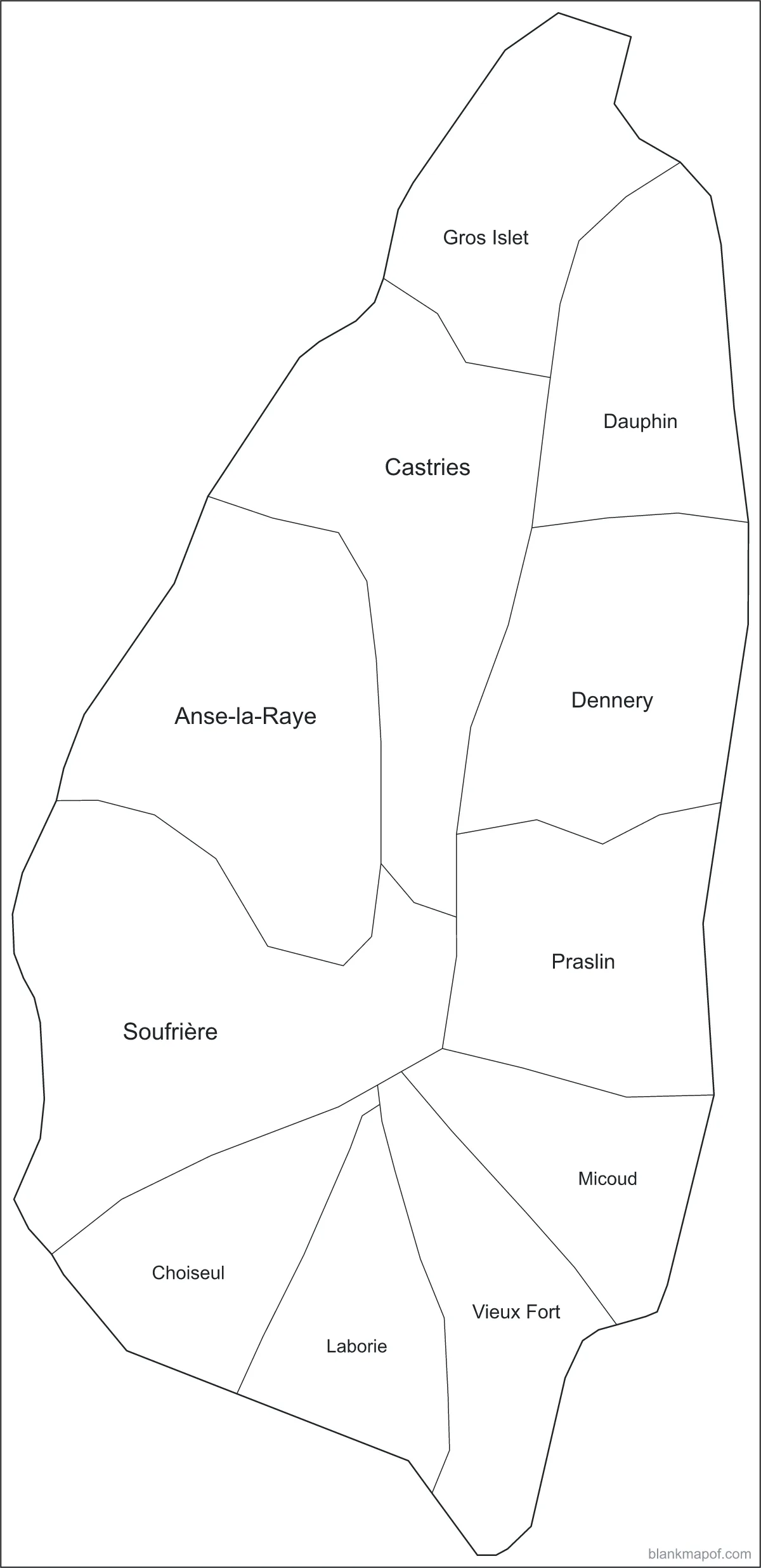 Blank map of Saint Lucia, labeled