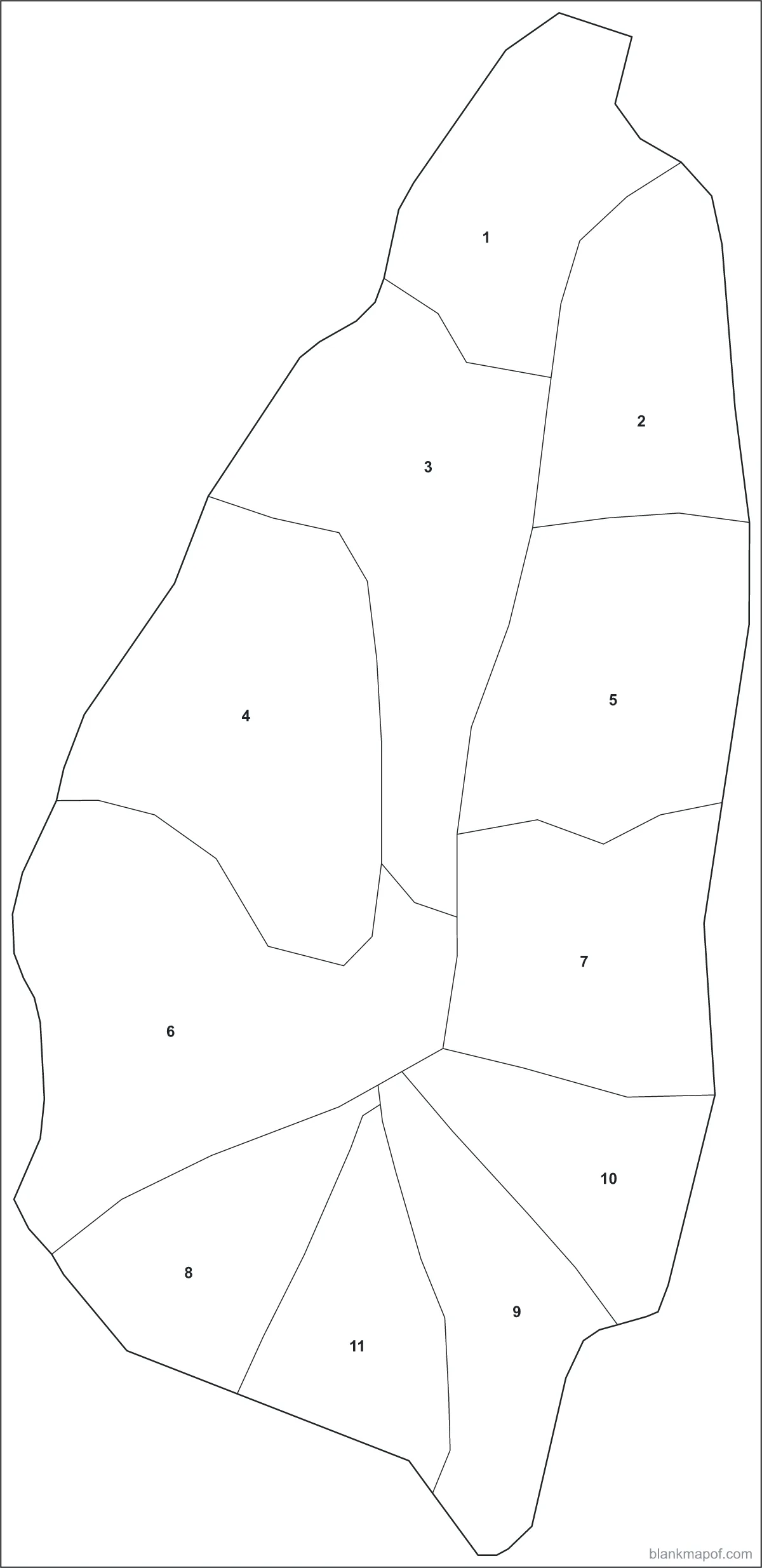 Blank map of Saint Lucia, numbered