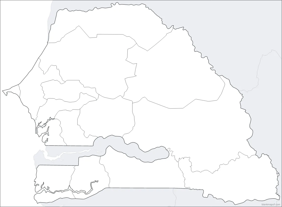 Blank map of Senegal, with borders