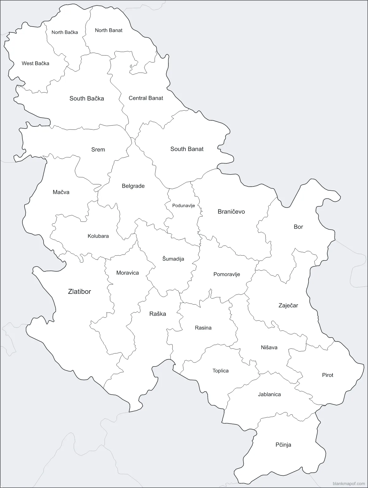 Blank map of Serbia, labeled