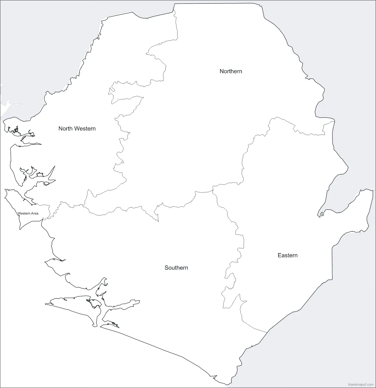 Blank map of Sierra Leone, labeled