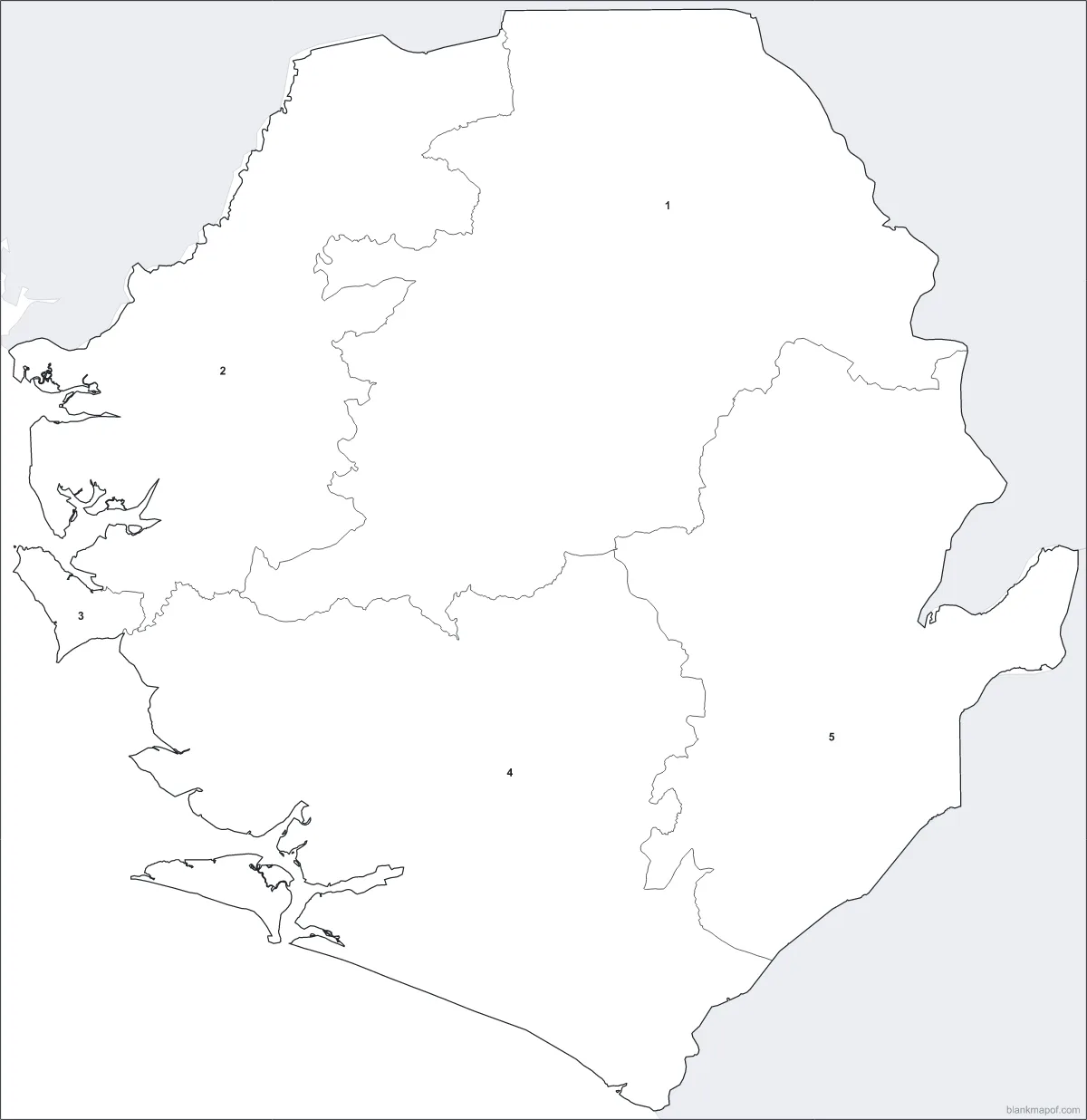 Blank map of Sierra Leone, numbered