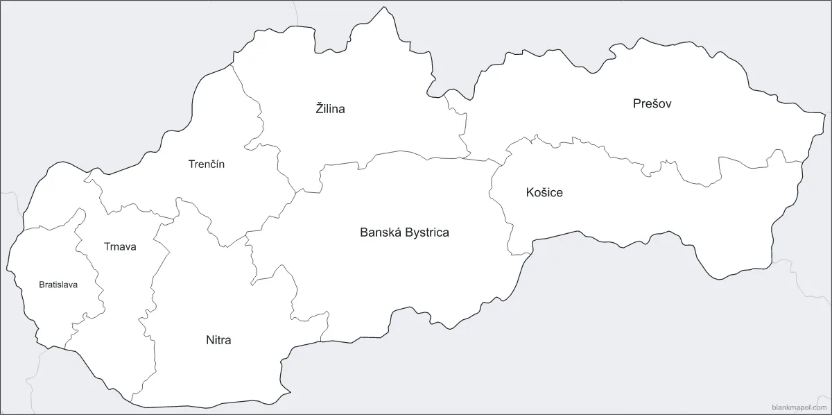 Blank map of Slovakia, labeled