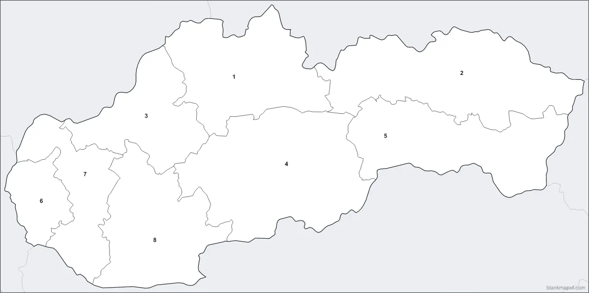 Blank map of Slovakia, numbered