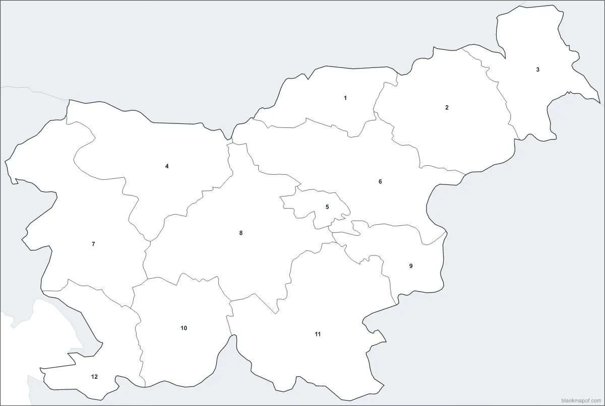 Blank map of Slovenia, numbered
