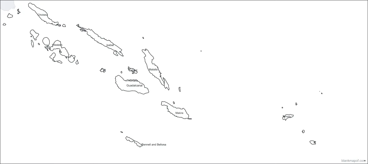 Blank map of the Solomon Islands, labeled