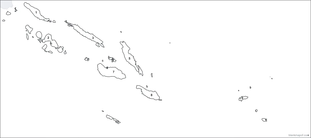 Blank map of the Solomon Islands, numbered