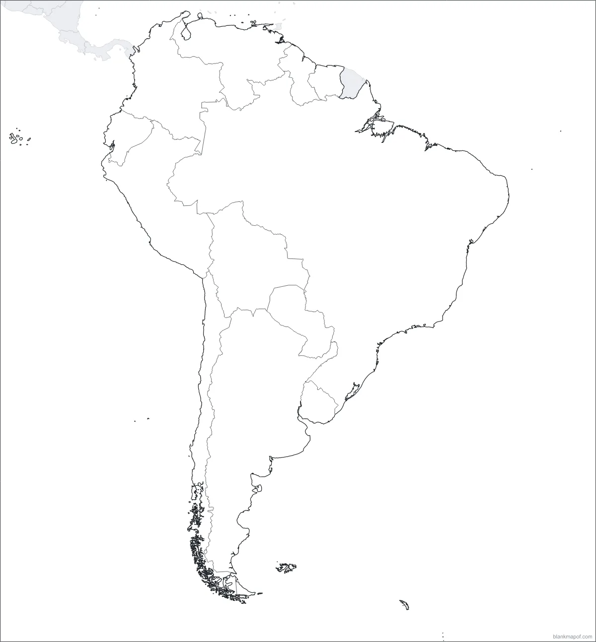 Blank map of South America