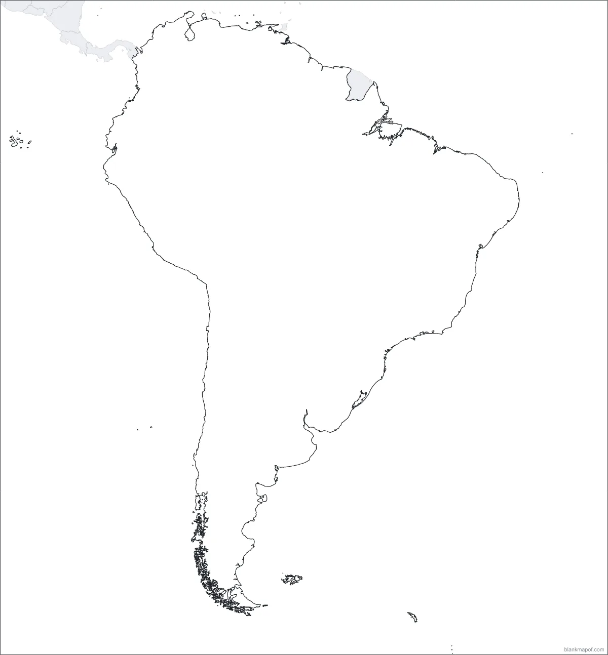 Blank map of South America, outline