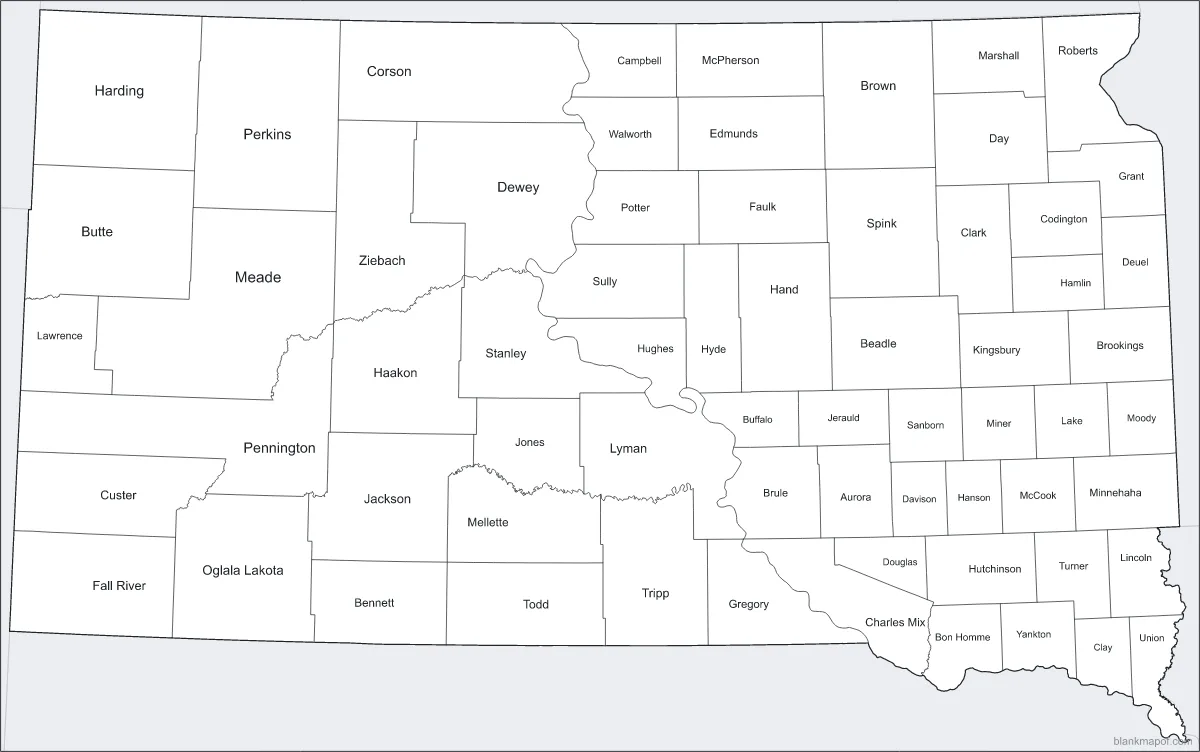 Blank map of South Dakota, labeled