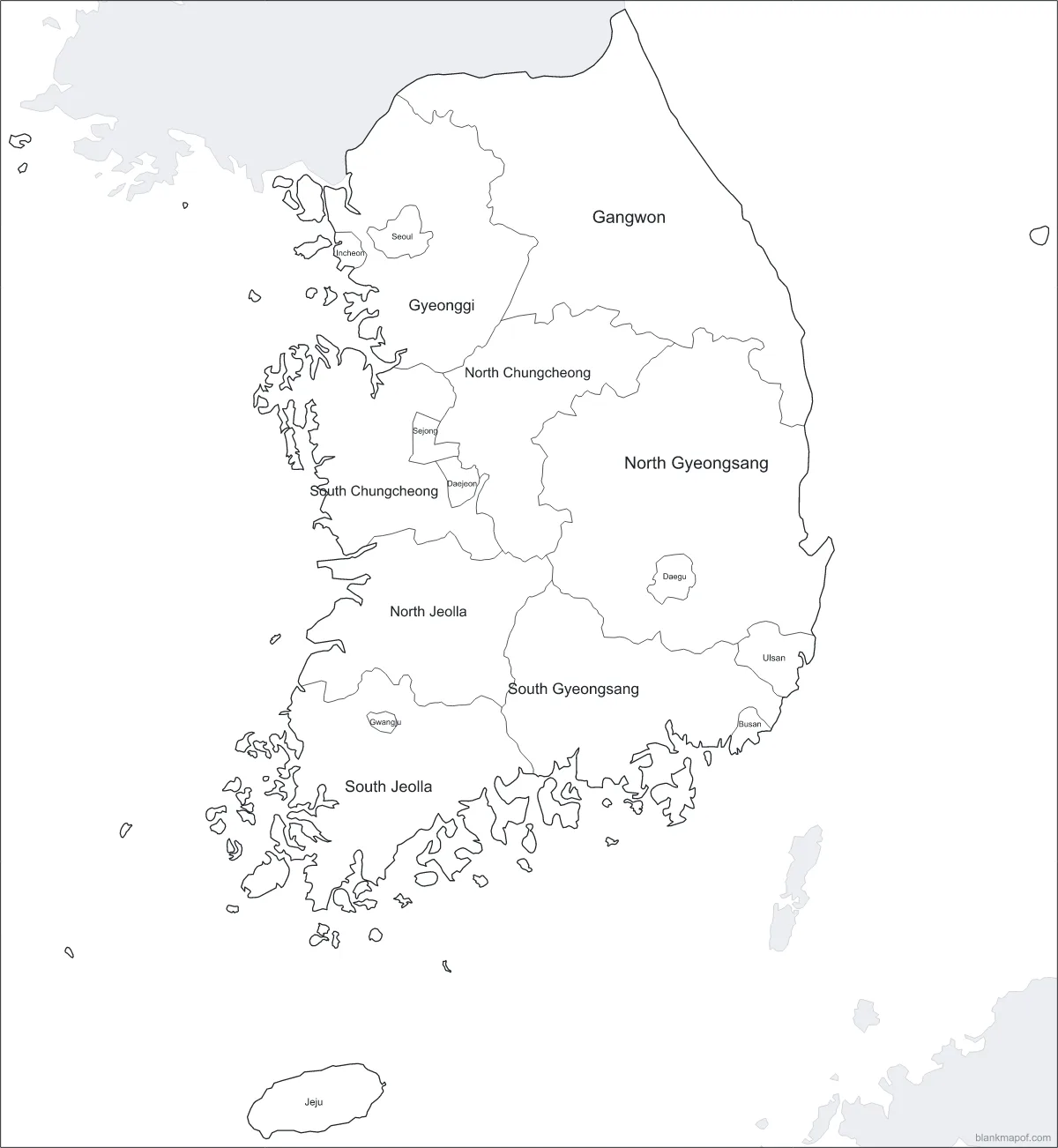 Blank map of South Korea, labeled