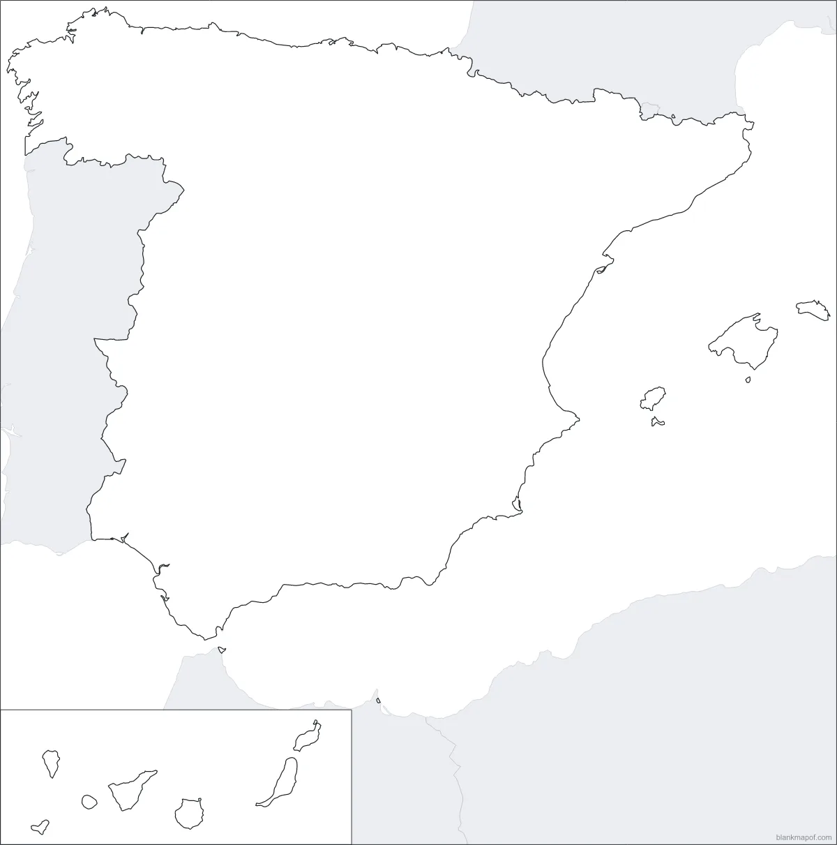Blank map of Spain, outline