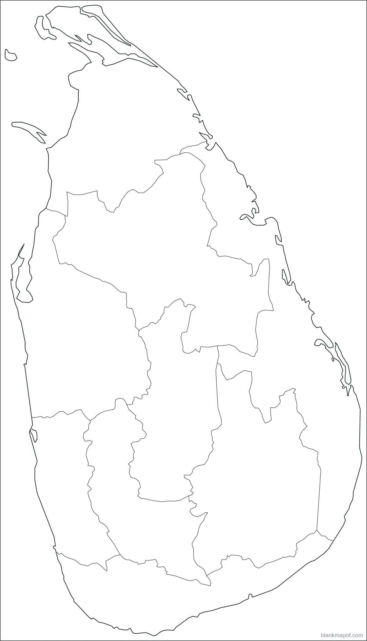 Blank map of Sri Lanka, with borders