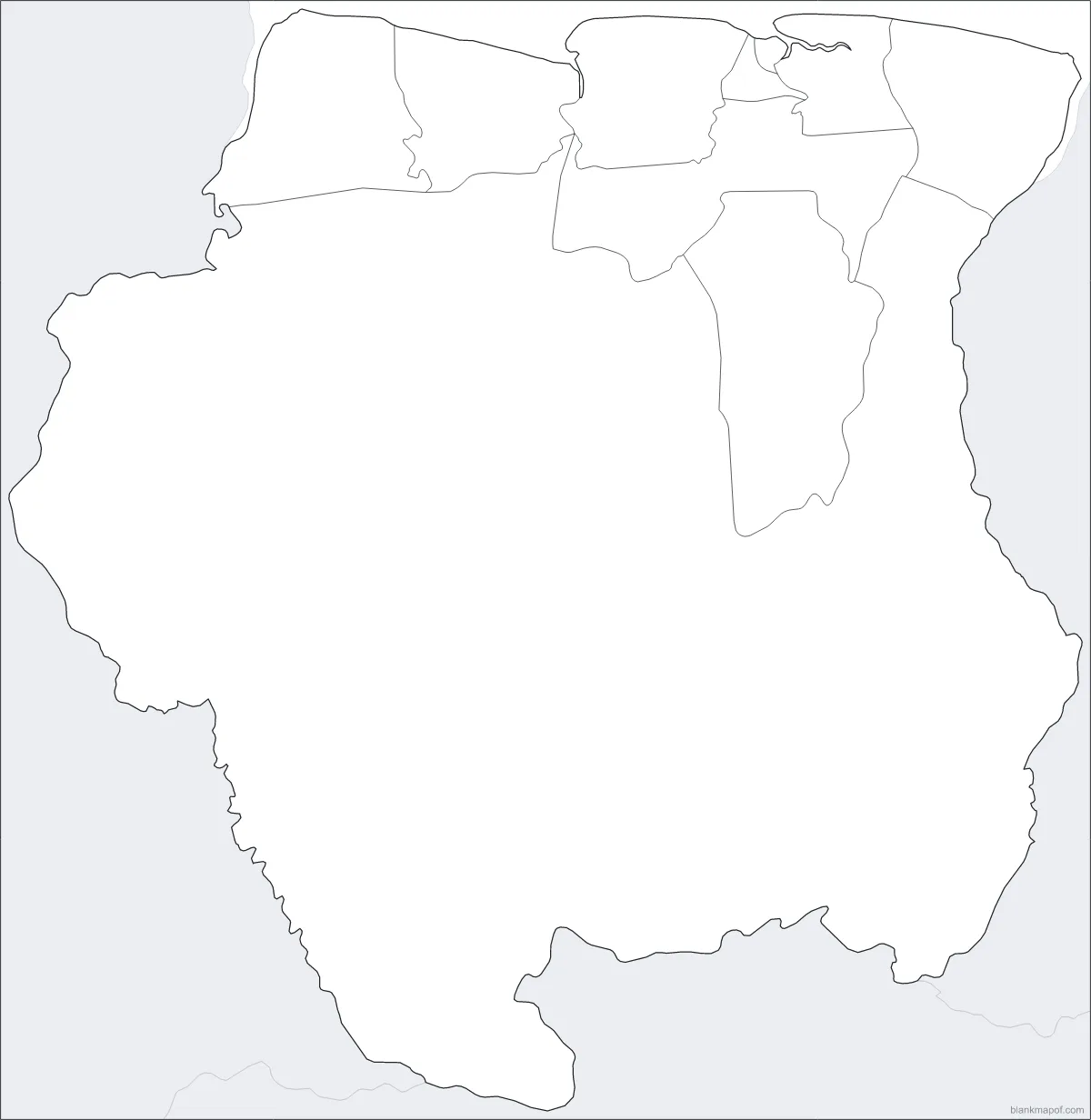 Blank map of Suriname, with borders
