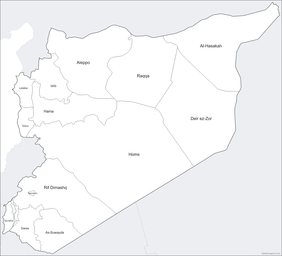 Blank map of Syria, labeled