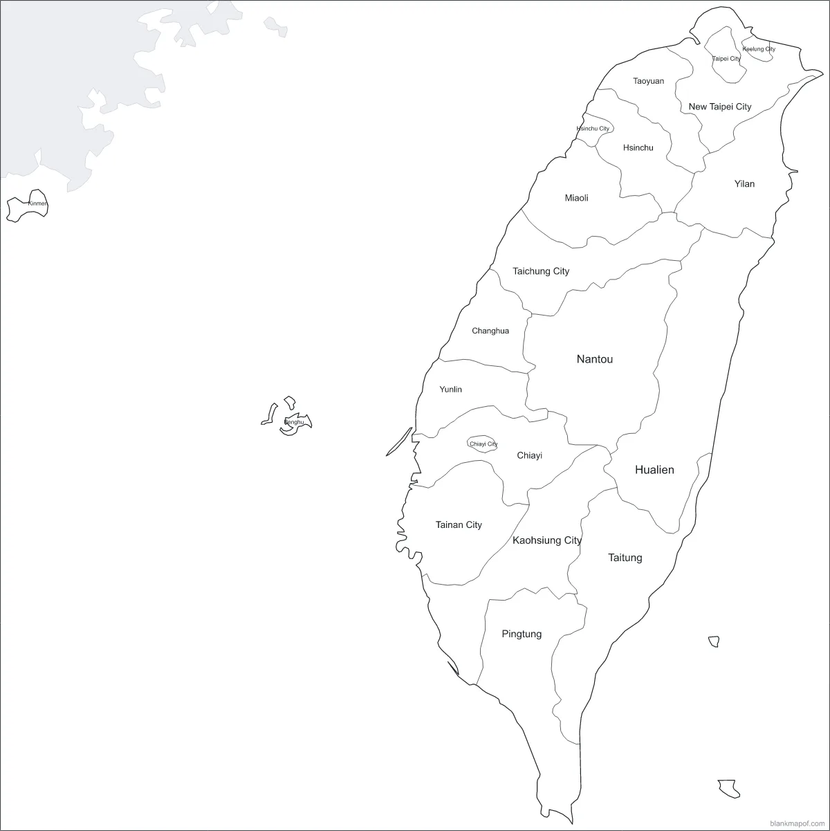 Blank map of Taiwan, labeled