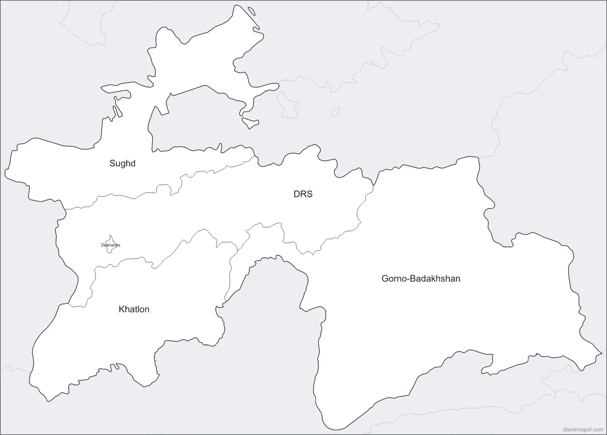 Blank map of Tajikistan, labeled