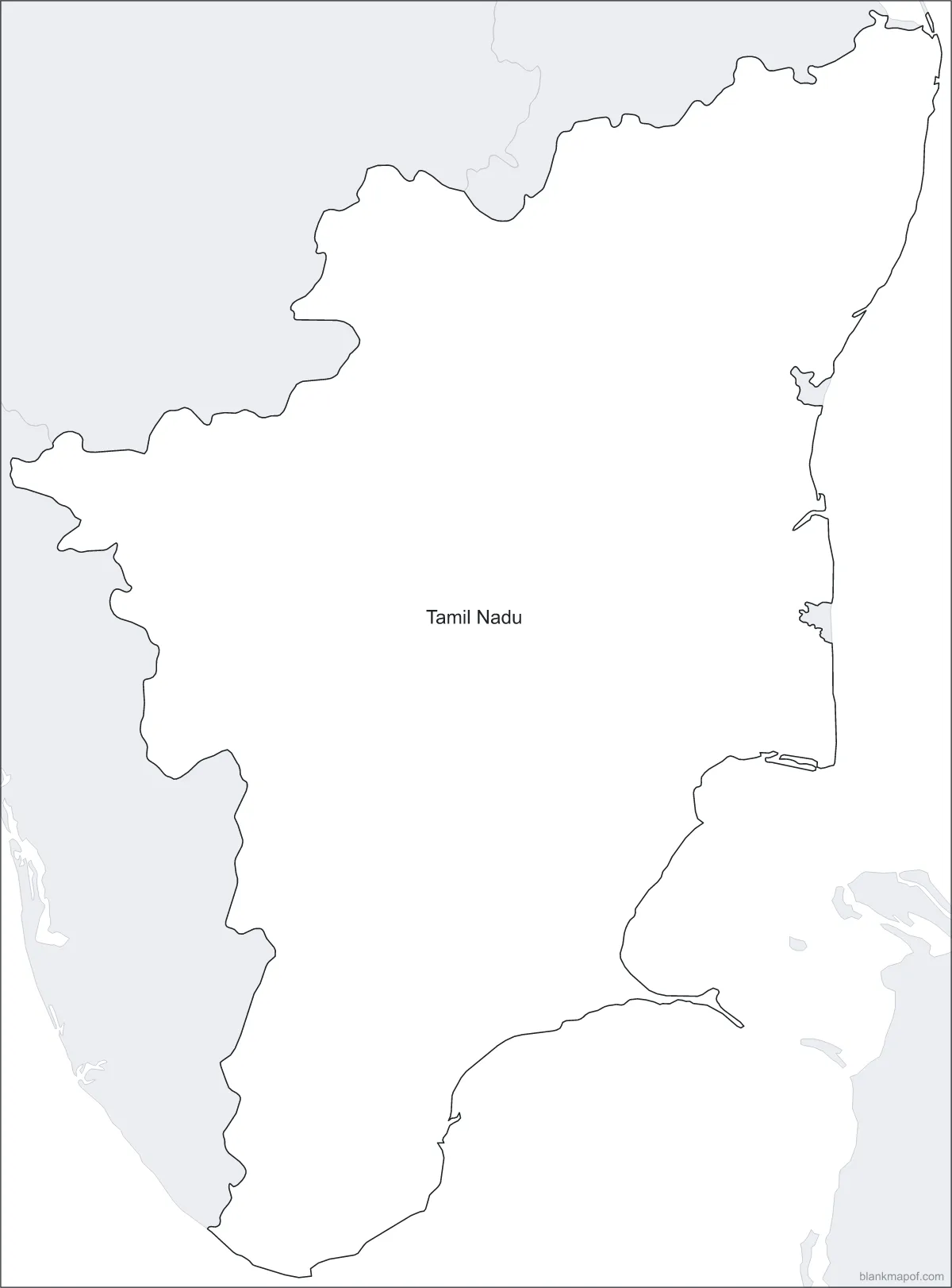 Blank map of Tamil Nadu, labeled