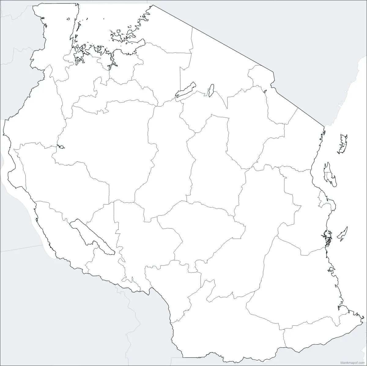 Blank map of Tanzania, with borders
