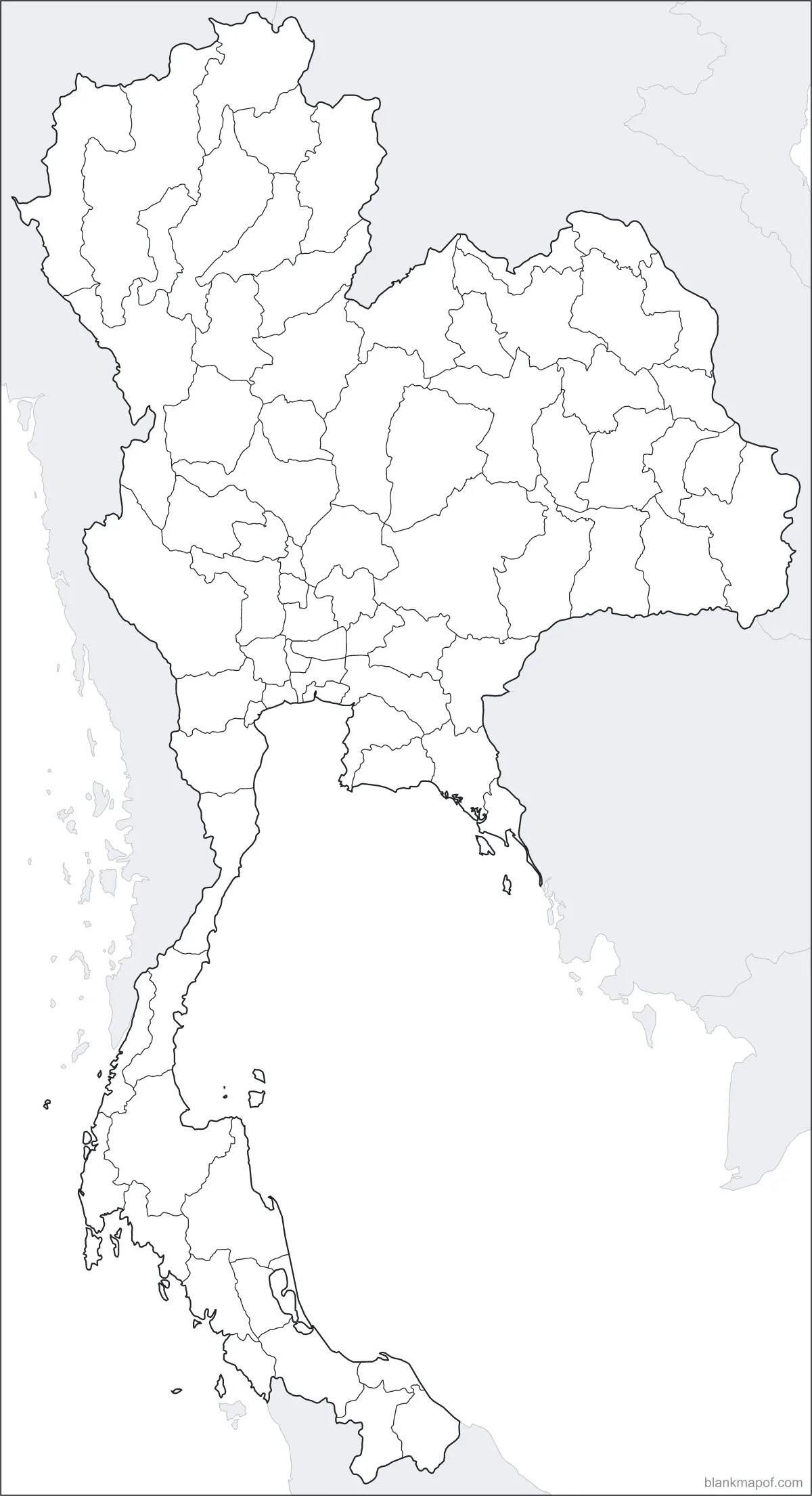 Blank map of Thailand, with borders