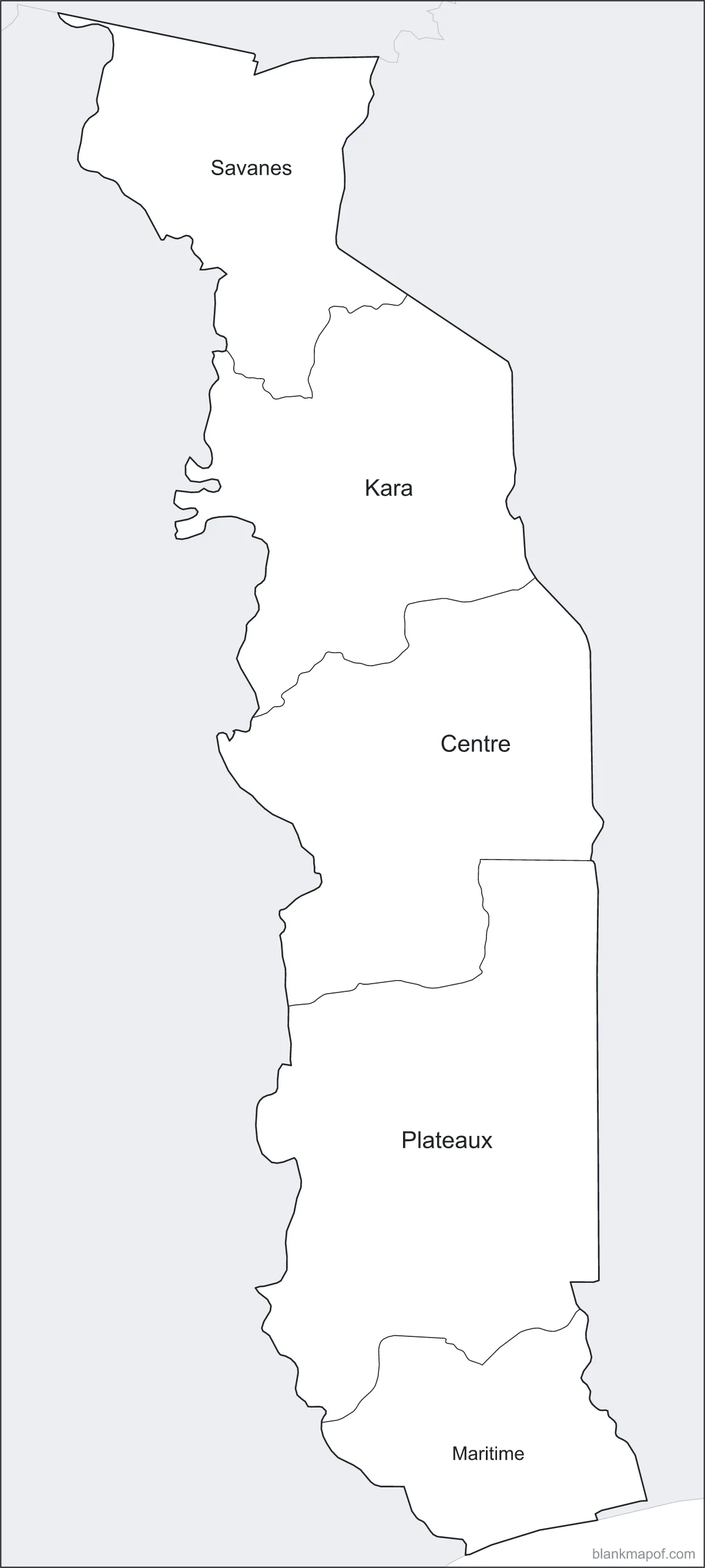 Blank map of Togo, labeled