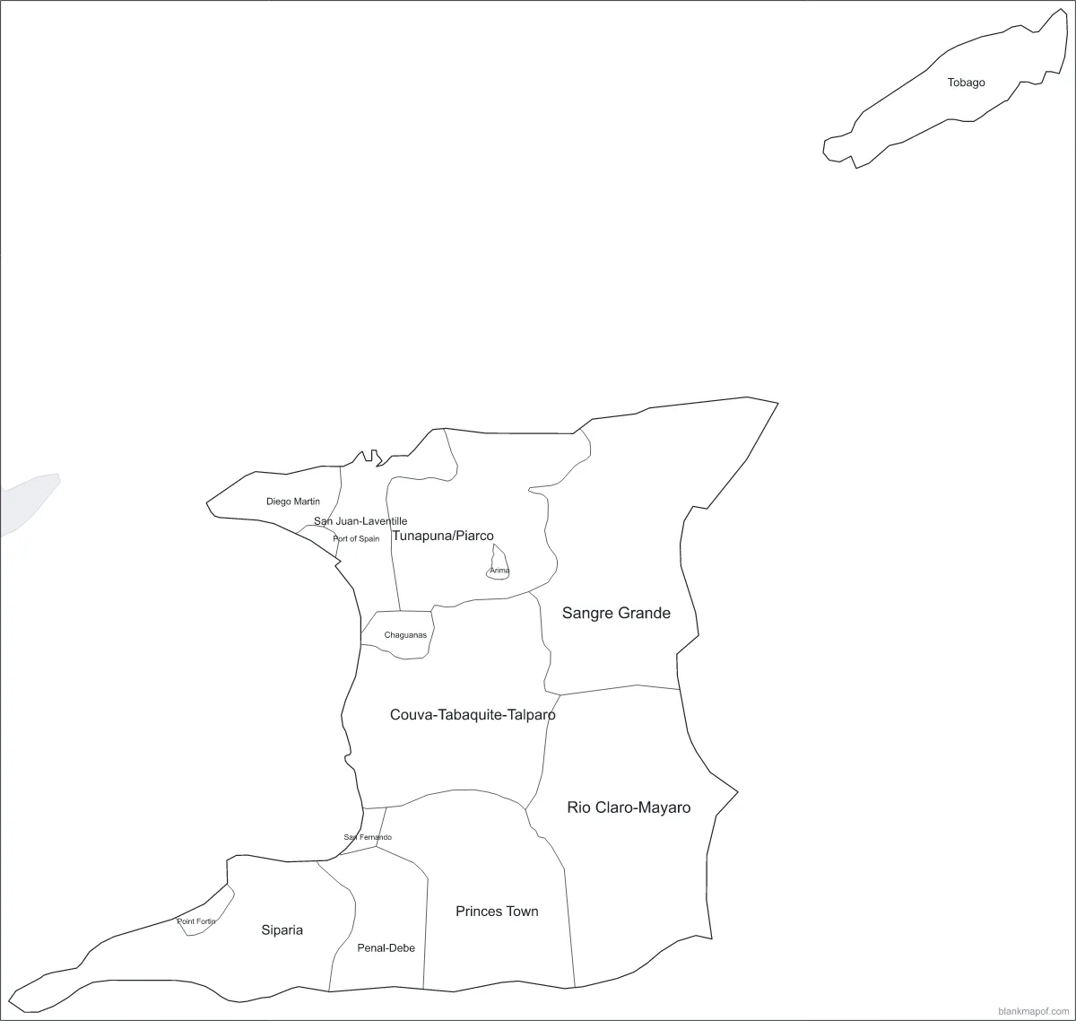 Blank map of Trinidad and Tobago, labeled
