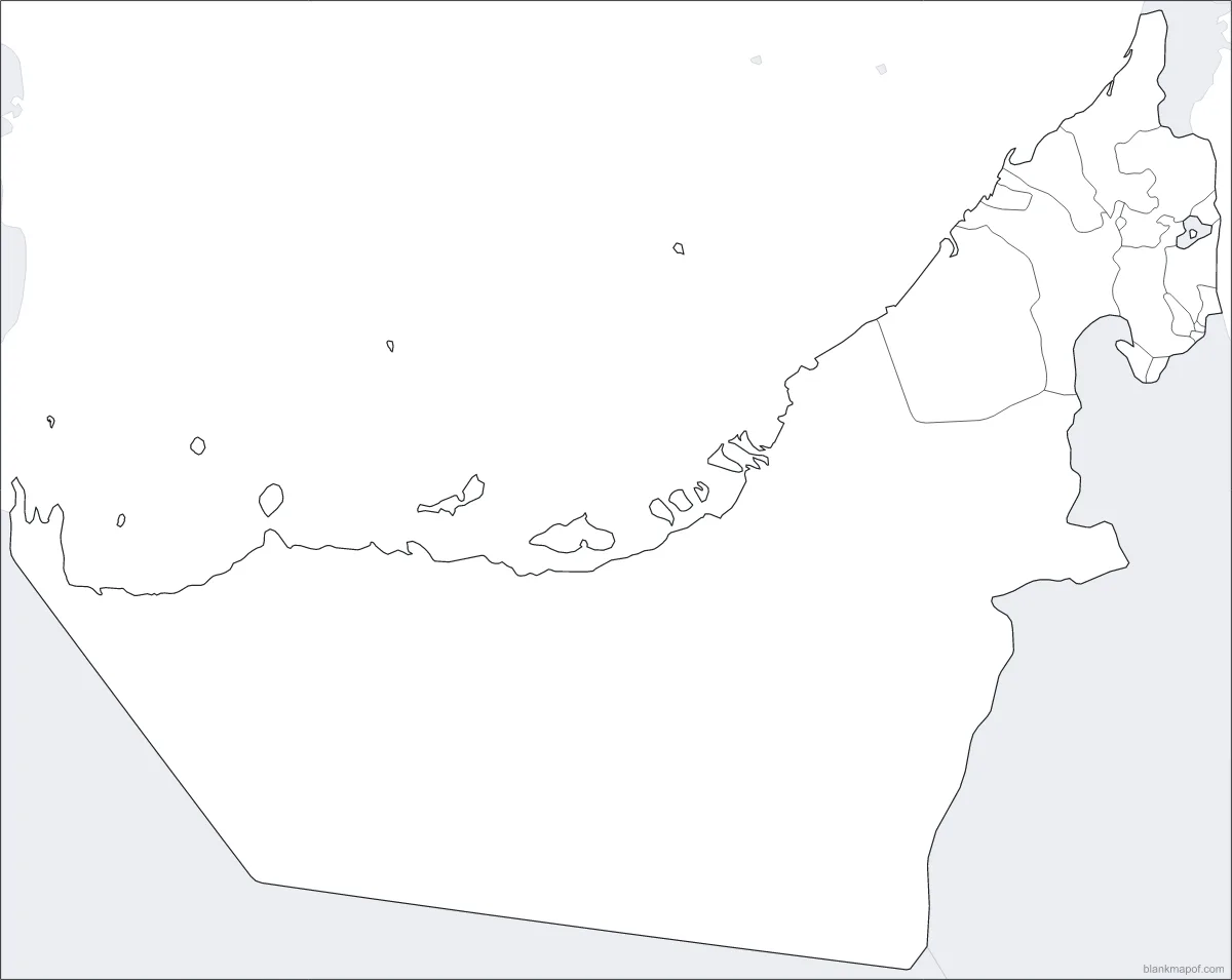 Blank map of the United Arab Emirates, with borders