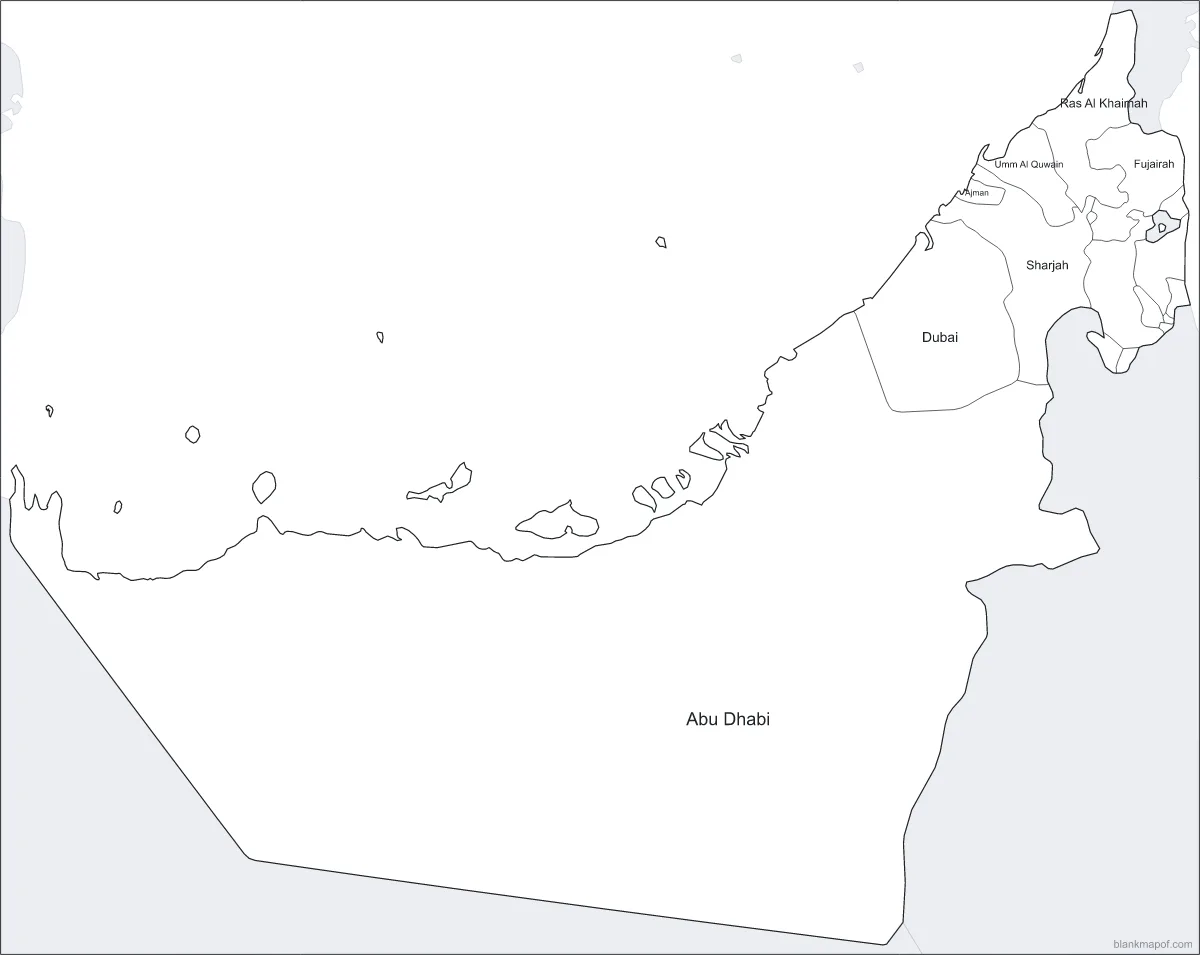 Blank map of the United Arab Emirates, labeled