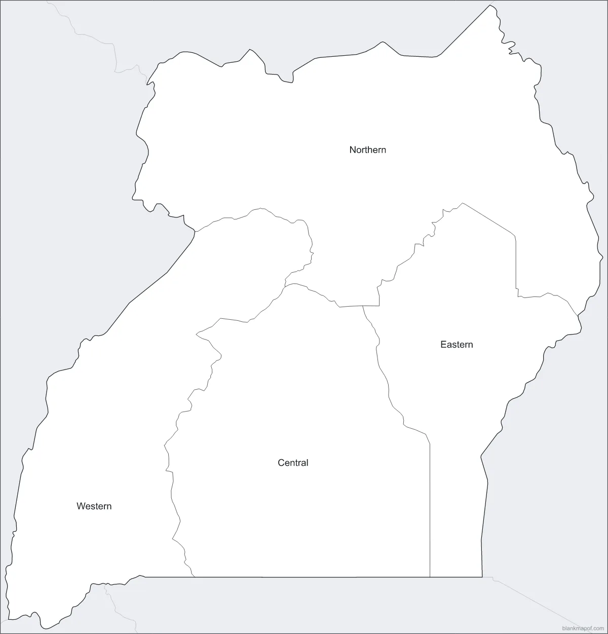 Blank map of Uganda, labeled
