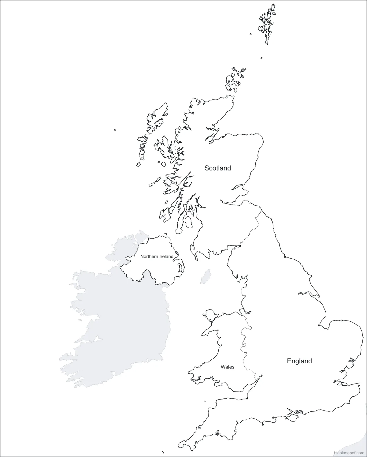 Blank map of the United Kingdom, labeled