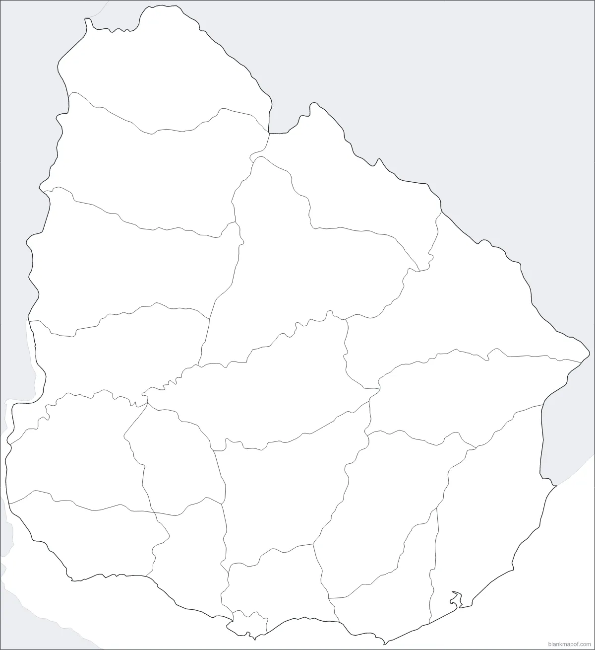 Blank map of Uruguay, with borders