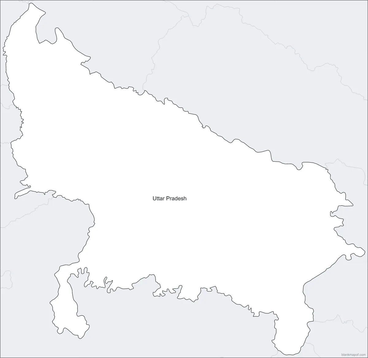 Blank map of Uttar Pradesh, labeled