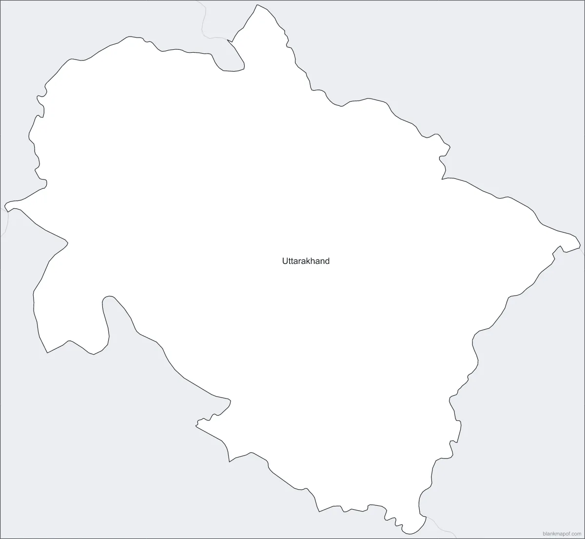 Blank map of Uttarakhand, labeled