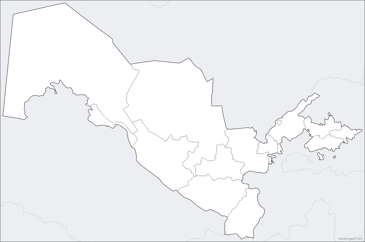 Blank map of Uzbekistan, with borders