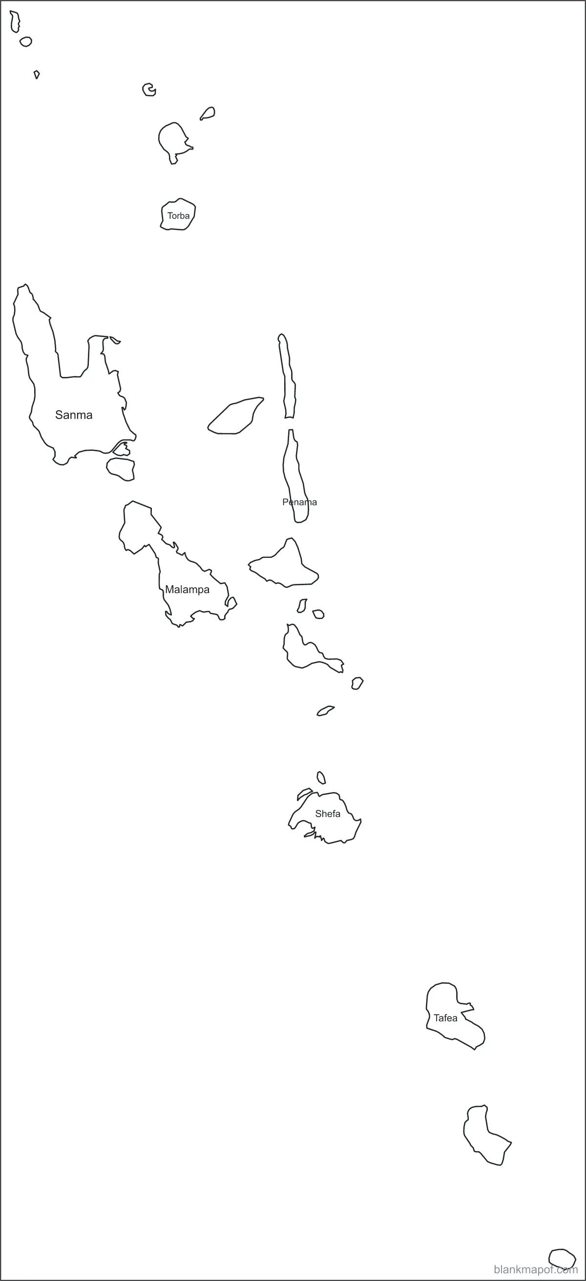 Blank map of Vanuatu, labeled